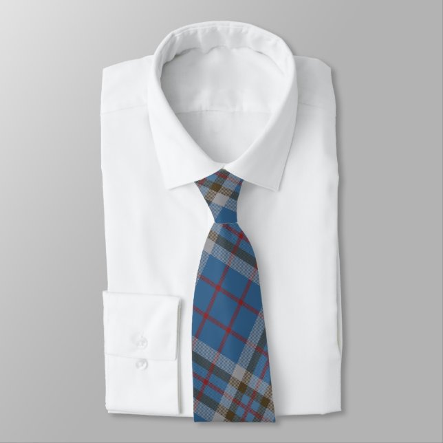 Plaid Clan Thompson Grey Blue Check Tartan Neck Tie (Tied)