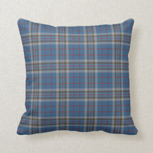 Plaid Clan Thompson Grey Blue Check Tartan Throw Pillow