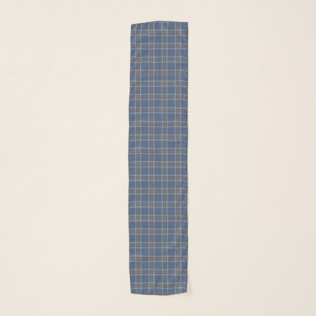 Plaid Clan Thompson Grey Blue Tartan Check Scarf (Front)