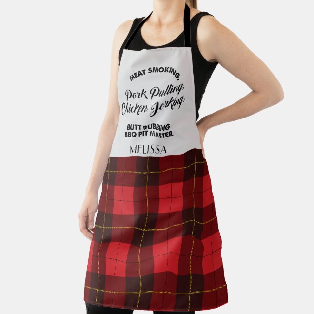 Plaid Clan Wallace Red Gold Checkered Tartan Apron (Insitu)