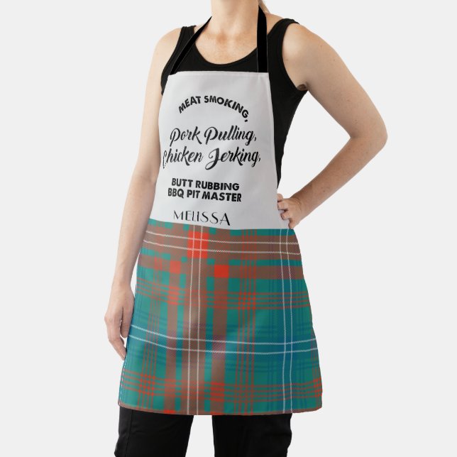 Plaid Clan Wilson Orange Blue Checkered Kitchen Apron (Insitu)