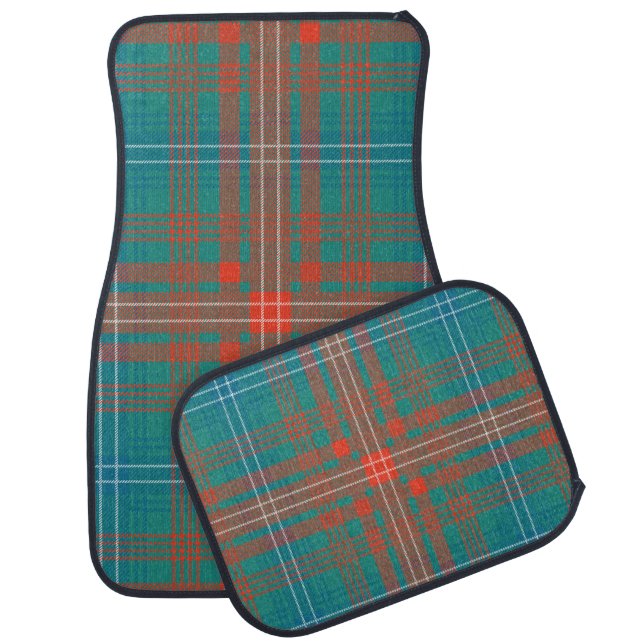 Plaid Clan Wilson Orange Turquoise Check Tartan Car Floor Mat (Set)