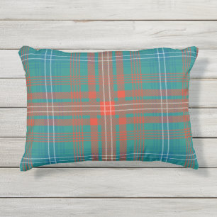 Plaid Clan Wilson Orange Turquoise Check Tartan Outdoor Pillow