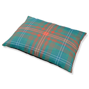 Plaid Clan Wilson Orange Turquoise Check Tartan Pet Bed