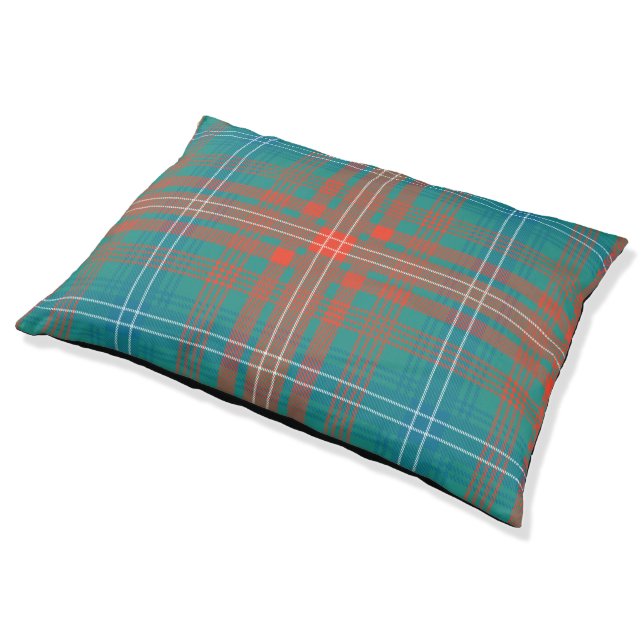 Plaid Clan Wilson Orange Turquoise Check Tartan Pet Bed (Angled)