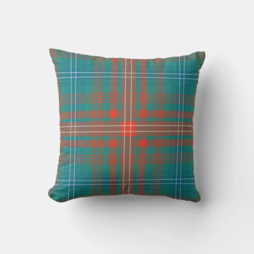 Plaid Clan Wilson Orange Turquoise Check Tartan Throw Pillow