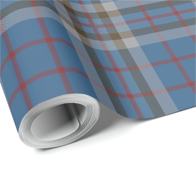 Plaid Classic Clan Thompson Blue Grey Tartan Wrapping Paper (Roll Corner)