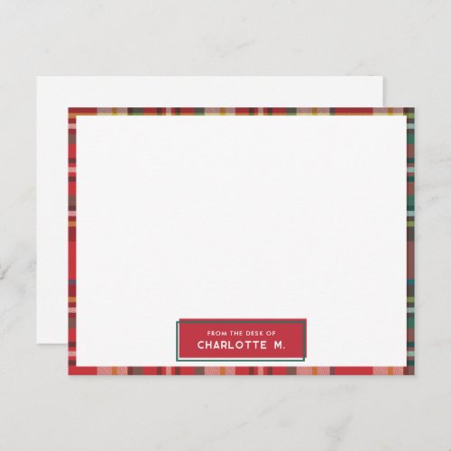 Plaid Classic Colorful Personalized Student Name Note Card