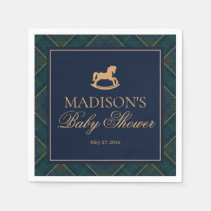 Plaid Classic Rocking Horse Baby Shower Dessert Napkins