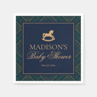 Plaid Classic Rocking Horse Baby Shower Dessert Napkins