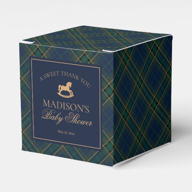 Plaid Classic Rocking Horse Baby Shower Favor Box (Front Side)
