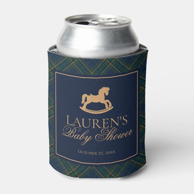 Plaid Classic Rocking Horse Baby Shower Favor Can Cooler (Can Front)