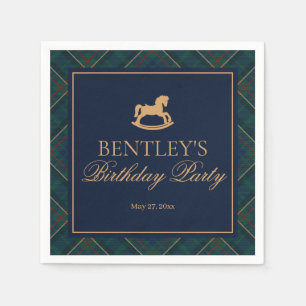Plaid Classic Rocking Horse Birthday Party Dessert Napkins