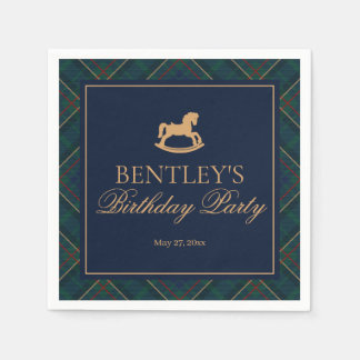Plaid Classic Rocking Horse Birthday Party Dessert Napkins