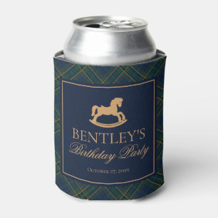 Plaid Classic Rocking Horse Birthday Party Favor Can Cooler