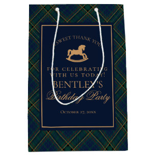 Plaid Classic Rocking Horse Birthday Party Favors Medium Gift Bag