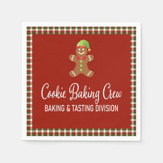  Plaid Cookie Baking Crew Red Christmas Holiday Napkins (Front)