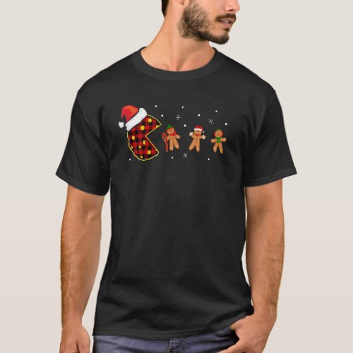Plaid Cookies Eating Gingerbread Christmas Pajama  T_Shirt