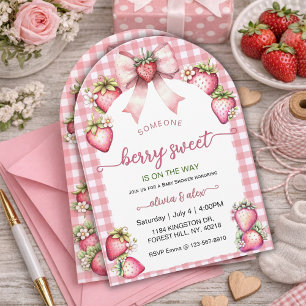 Plaid Coquette Berry Sweet Baby Shower Blush Berry Invitation