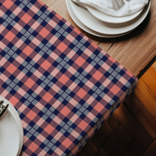 Plaid Coral and Navy Trendy Touch for Any Table Long Table Runner
