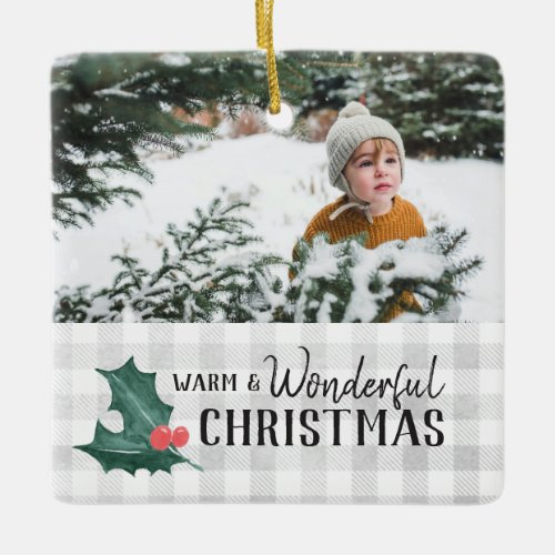 Plaid Country Christmas with Photo Ceramic Ornament