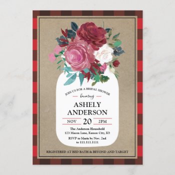 Plaid Country Mason Jar Bridal Shower Invitation by CrissyDesignCo at Zazzle