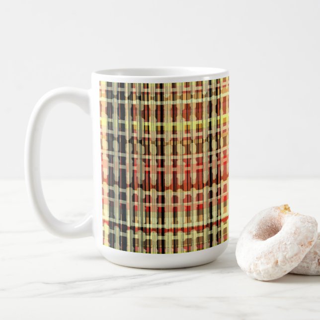 Plaid Country Plaid Peach Design Coffee Mug (With Donut)