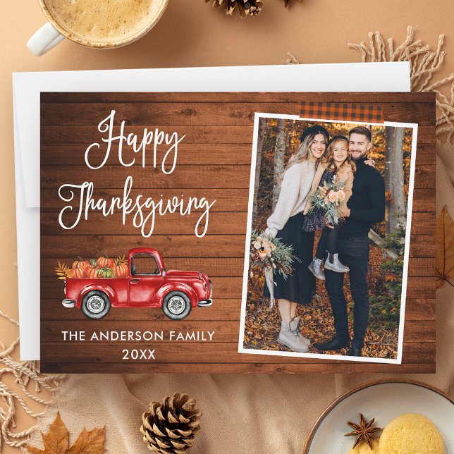 Plaid Craft Tape Calligraphy Thanksgiving Truck Holiday Card (Customize to add more text or photos to back of card.)