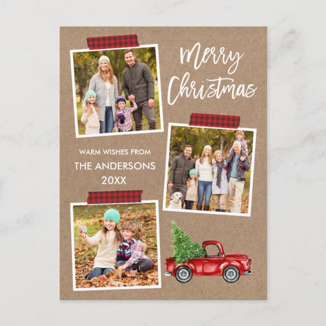 Plaid Craft Tape Red Truck Christmas Kraft Postcard (Front)
