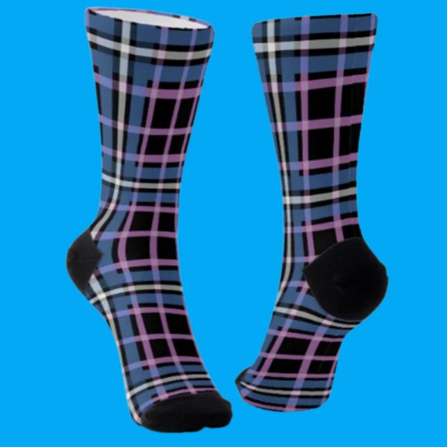 Plaid Crew Socks – Blue & Lavender Checkered Style (Creator Uploaded)