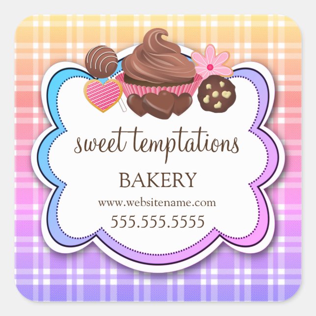 Plaid Cupcake Cake Pops Cookie Packaging Square Sticker (Front)