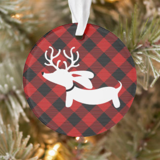 Plaid Dachshund Christmas Tree Ornament