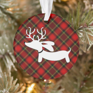 Plaid Dachshund Christmas Tree Ornament
