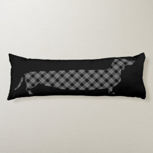 Plaid Dachshund on Black Body Pillow
