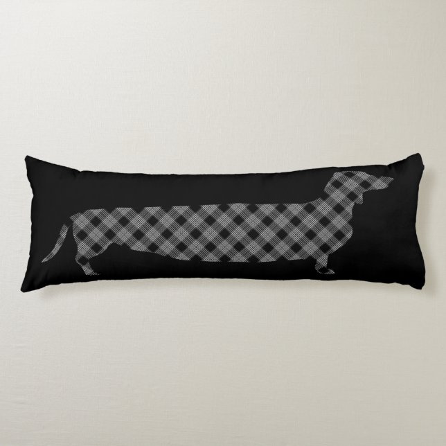 Plaid Dachshund on Black Body Pillow (Front)