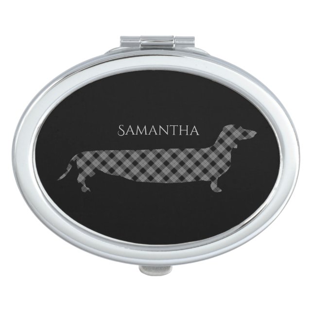 Plaid Dachshund on Black Mirror For Makeup (Front)