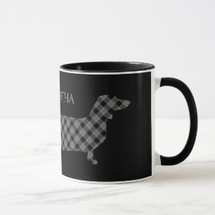 Plaid Dachshund on Black Mug