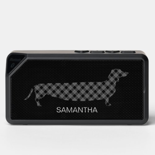 Plaid Dachshund on Black Personalised Bluetooth Speaker