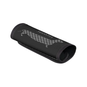 Plaid Dachshund on Black Personalised Luggage Handle Wrap