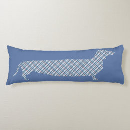 Plaid Dachshund on Blue Body Pillow