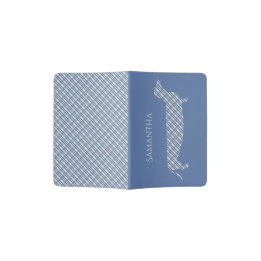 Plaid Dachshund on Blue Passport Holder