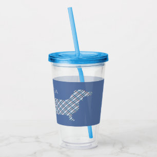Plaid Dachshund on Blue Personalised Acrylic Tumbler