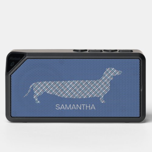 Plaid Dachshund on Blue Personalised Bluetooth Speaker