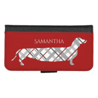 Plaid Dachshund on Red Personalised