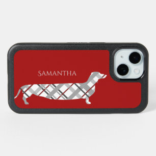 Plaid Dachshund on Red Personalised iPhone 15 Case
