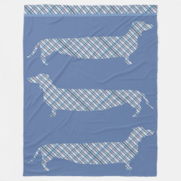 Plaid Dachshunds on Blue Fleece Blanket