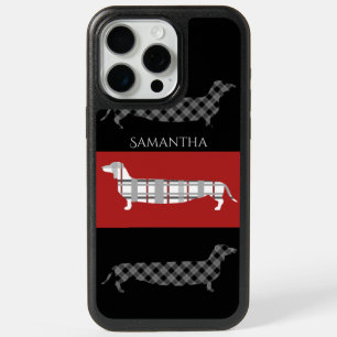 Plaid Dachshunds on Red and Black Personalised iPhone 15 Pro Max Case