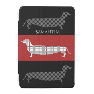 Plaid Dachshunds on Red and Black Stripes iPad Mini Cover