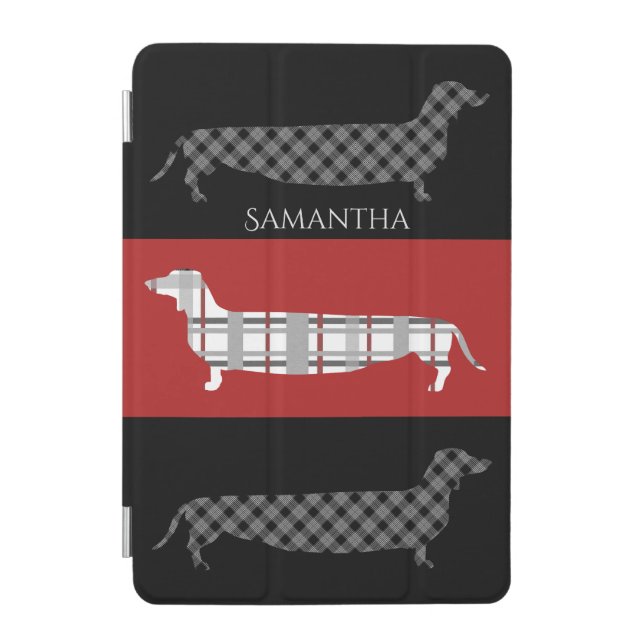 Plaid Dachshunds on Red and Black Stripes iPad Mini Cover (Front)