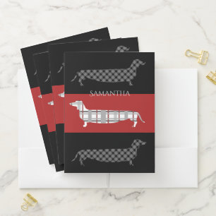 Plaid Dachshunds on Striped Personalised Pocket Folder